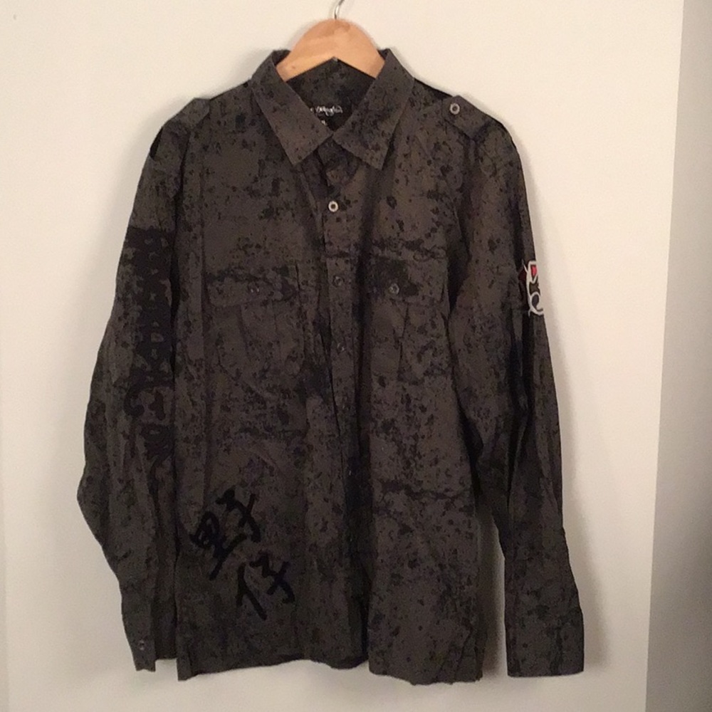 Ed Hardy by Christian Audigier dark camo shirt. size XXL.